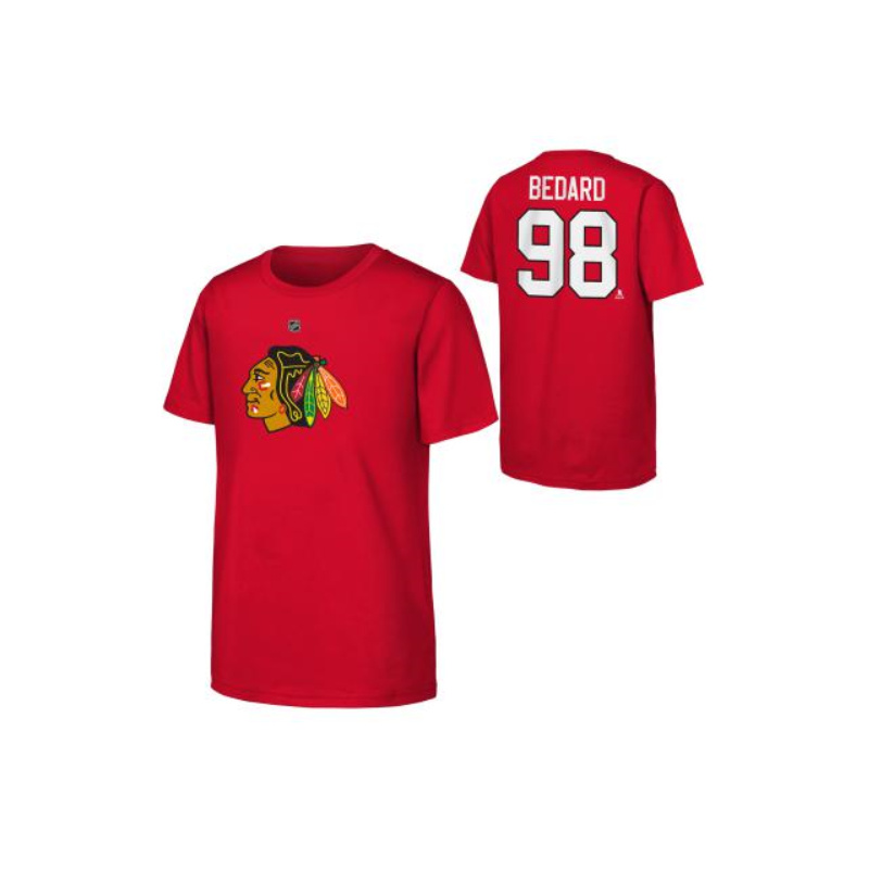 NHL FLAT NAME & NUMBER SS CTN TEE BEDARD CONNOR 98 CHICAGO BLACKHAWKS DETSKÉ TRIČKO