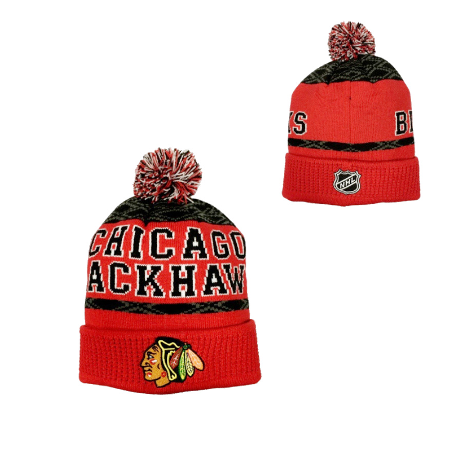NHL PUCK PATTERN CUFFED CALL CHICAGO BLACKHAWKS DETSKÁ ZIMNÁ ČIAPKA