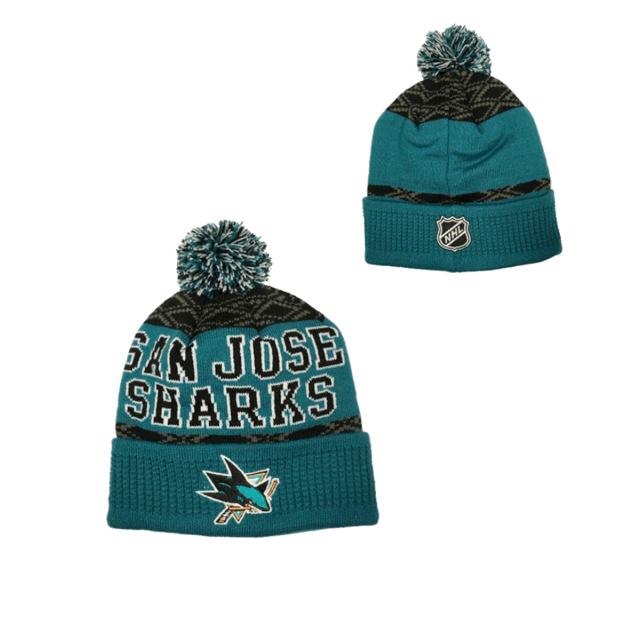 NHL PUCK PATTERN CUFFED CALL SAN JOSE SHARKS DETSKÁ ZIMNÁ ČIAPKA