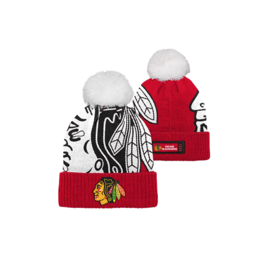 DETSKÁ ZIMNÁ ČIAPKA NHL CHICAGO BLACKHAWKS BIG FACE CUFFED POM 