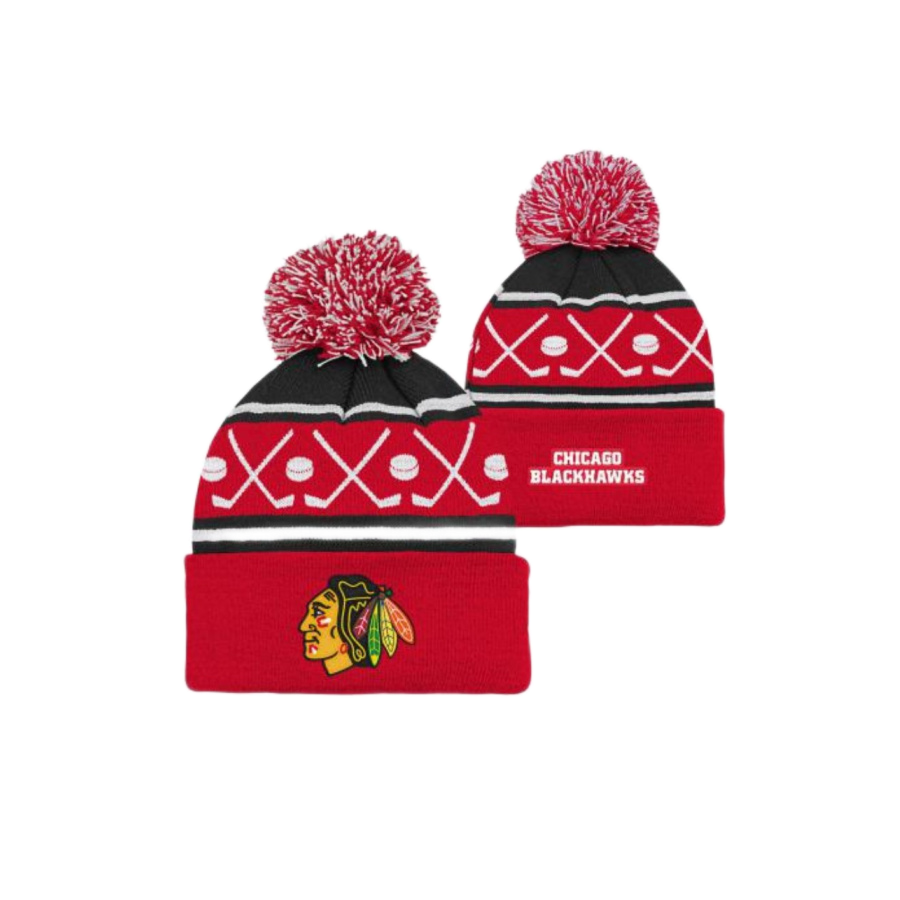 DETSKÁ ZIMNÁ ČIAPKA NHL CHICAGO BLACKHAWKS FACE OFF CUFF POM 