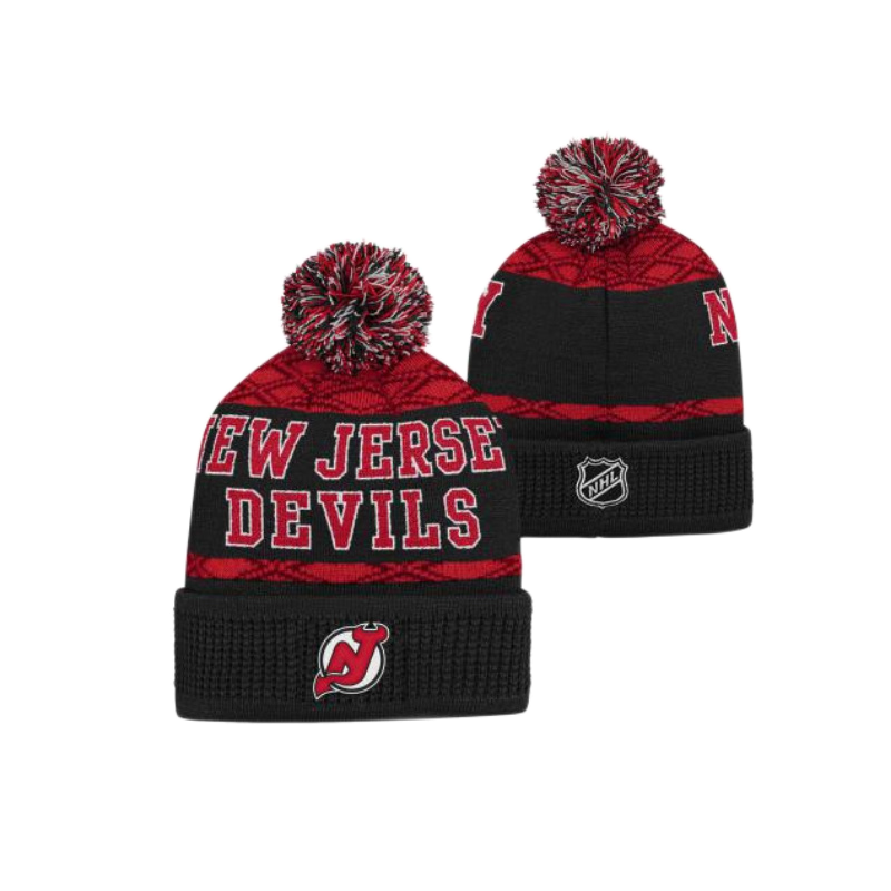 DETSKÁ ZIMNÁ ČIAPKA NHL NEW JERSEY DEVILS PUCK PATTERN CUFFED POM 
