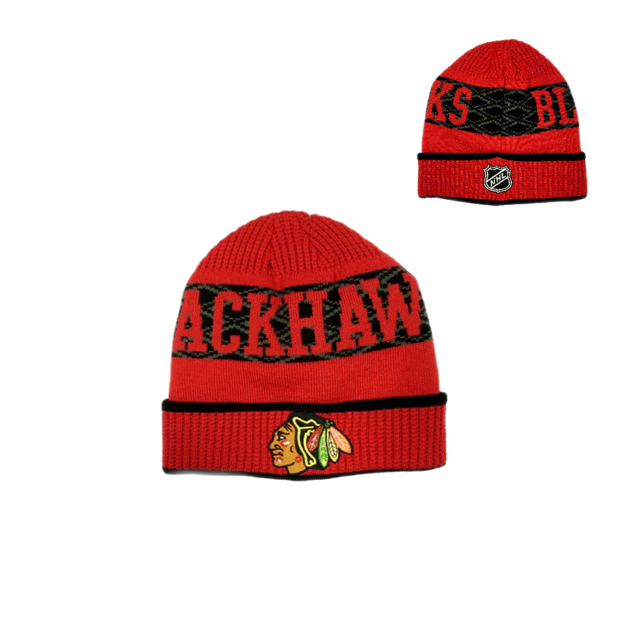 DETSKÁ ZIMNÁ ČIAPKA NHL CHICAGO BLACKHAWKS PUCK PATTERN CUFFED KNIT 
